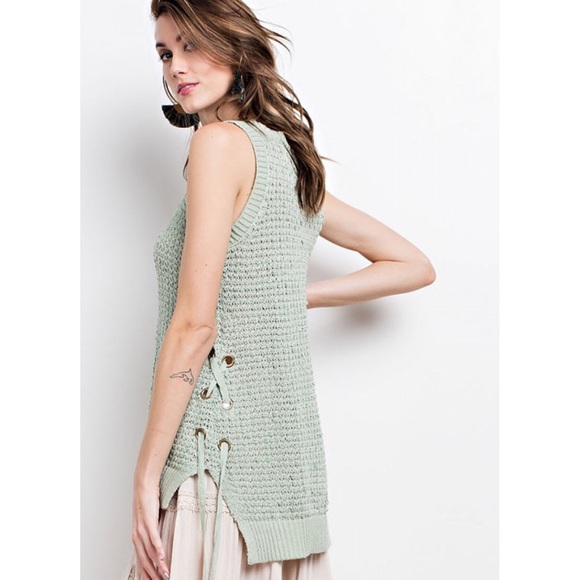 Side Slit Lace Up Sweater Knit Tunic - Picture 5 of 6